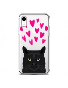 Coque iPhone XR Chat Noir Coeurs Transparente souple -...