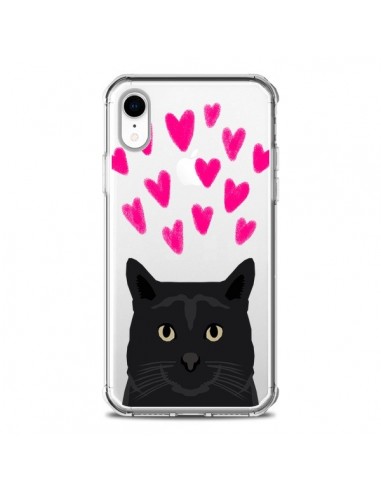 Coque iPhone XR Chat Noir Coeurs Transparente souple - Pet Friendly