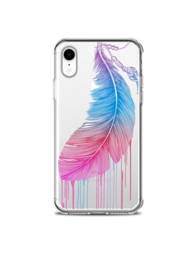 Coque iPhone XR Plume Feather Arc en Ciel Transparente souple - Rachel Caldwell