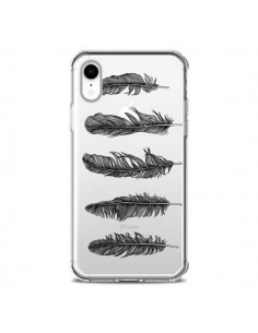 Coque iPhone XR Plume Feather Noir Transparente souple -...