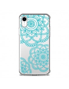 Coque iPhone XR Mandala Bleu Aqua Doodle Flower...