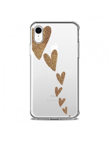 Coque iPhone XR Coeur Falling Gold Hearts Transparente souple - Sylvia Cook