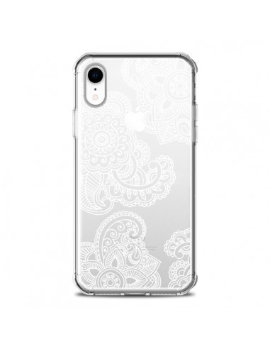 Coque iPhone XR Lacey Paisley Mandala Blanc Fleur Transparente souple - Sylvia Cook