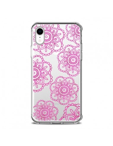 Coque iPhone XR Pink Doodle Flower Mandala Rose Fleur Transparente souple - Sylvia Cook