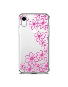Coque iPhone XR Pink Flowers Fleurs Roses Transparente...