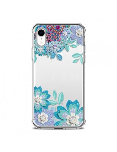 Coque iPhone XR Winter Flower Bleu, Fleurs d'Hiver Transparente souple - Sylvia Cook