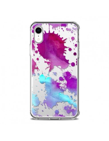 Coque iPhone XR Watercolor Splash Taches Bleu Violet Transparente souple - Sylvia Cook