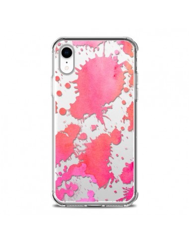 Coque iPhone XR Watercolor Splash Taches Rose Orange Transparente souple - Sylvia Cook