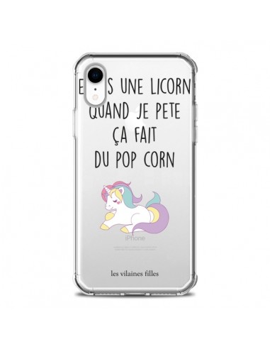 Coque iPhone XR Je suis une licorne, quand je pète ça fait du pop corn Transparente souple - Les Vilaines Filles