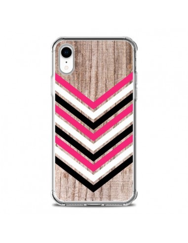 Coque iPhone XR Tribal Aztèque Bois Wood Flèche Rose Blanc Noir - Laetitia