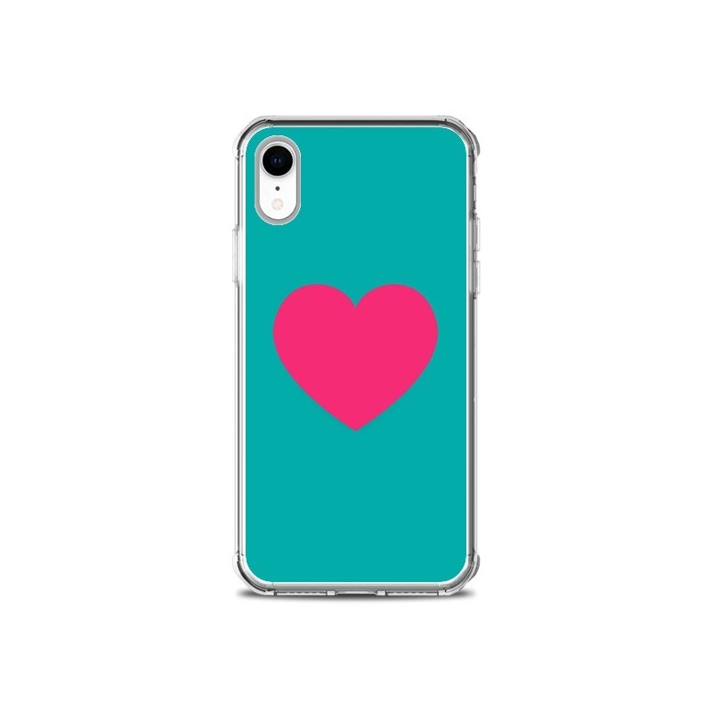 Coque iPhone XR Coeur Rose Fond Bleu - Laetitia