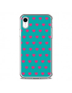 Coque iPhone XR Coeurs Roses Fond Bleu - Laetitia