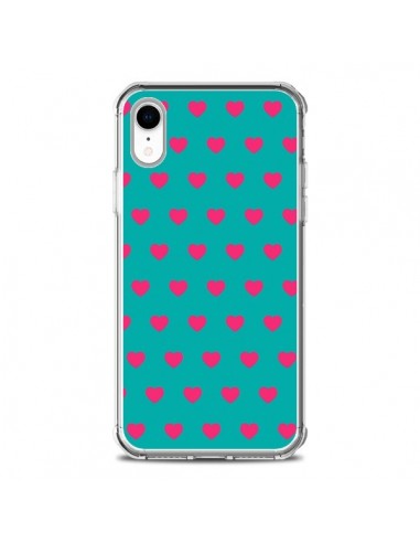 Coque iPhone XR Coeurs Roses Fond Bleu - Laetitia