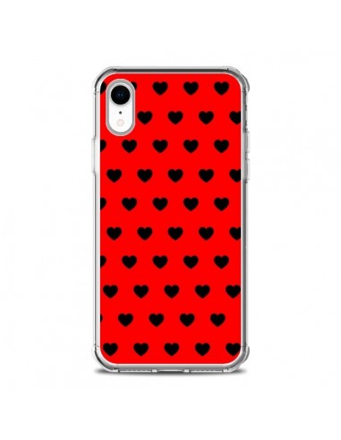 Coque iPhone XR Coeurs Noirs Fond Rouge - Laetitia