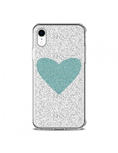 Coque iPhone XR Coeur Bleu Vert Argent Love - Mary Nesrala