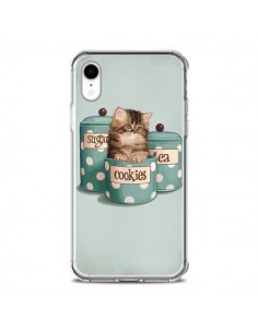 Coque iPhone XR Chaton Chat Kitten Boite Cookies Pois -...