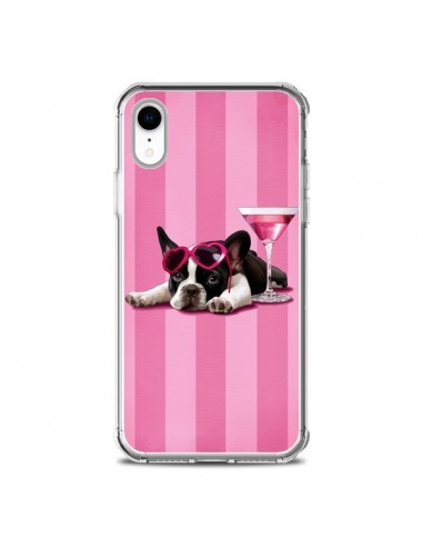 Coque iPhone XR Chien Dog Cocktail Lunettes Coeur Rose - Maryline Cazenave