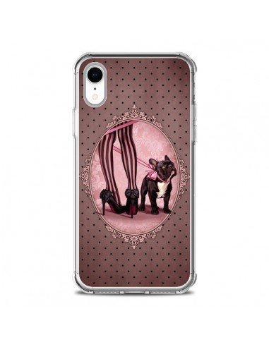 Coque iPhone XR Lady Jambes Chien Dog Rose Pois Noir - Maryline Cazenave