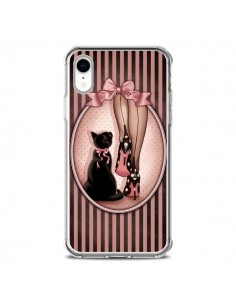 Coque iPhone XR Lady Chat Noeud Papillon Pois Chaussures...