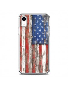 Coque iPhone XR Drapeau USA Vintage Bois Wood -...