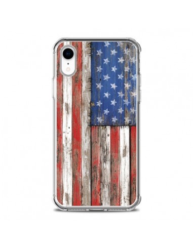 Coque iPhone XR Drapeau USA Vintage Bois Wood - Maximilian San