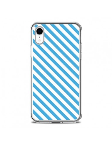 Coque iPhone XR Bonbon Candy Bleue et Blanche Rayée - Nico