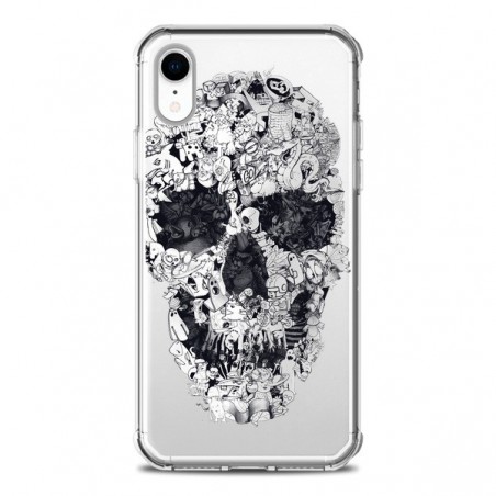 Coque iPhone XR Doodle Skull Dessin Tête de Mort Transparente souple - Ali Gulec