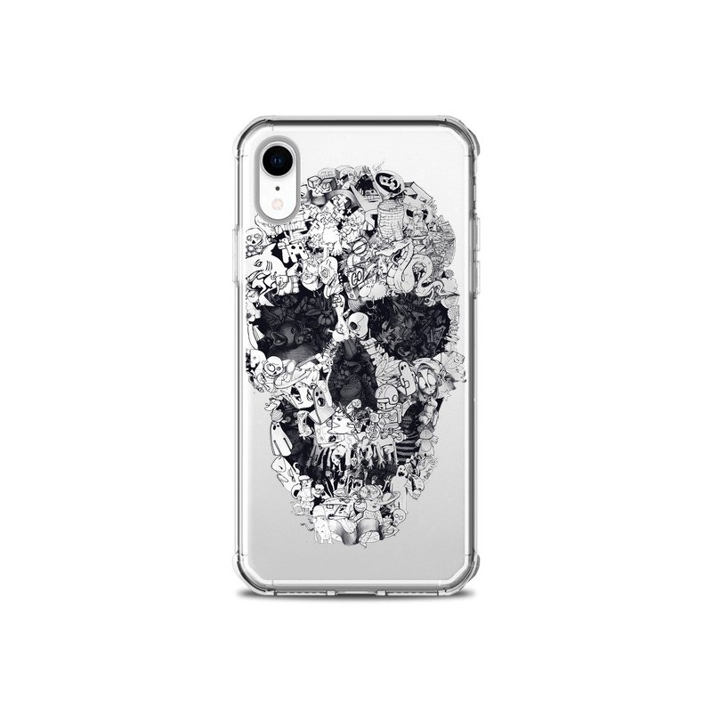 Coque iPhone XR Doodle Skull Dessin Tête de...