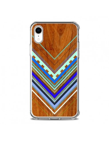 Coque iPhone XR Azteque Arbutus Blue Bois Aztec Tribal - Jenny Mhairi