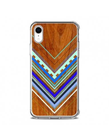 Coque iPhone XR Azteque Arbutus Blue Bois Aztec Tribal - Jenny Mhairi