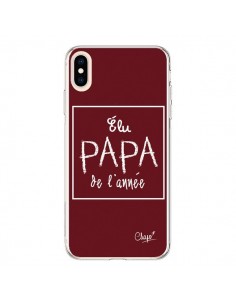Coque iPhone XS Max Elu Papa de l'Année Rouge Bordeaux -...