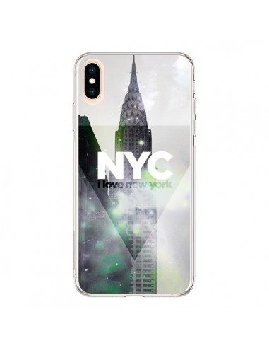 Coque iPhone XS Max I Love New York City Gris Violet Vert - Javier Martinez