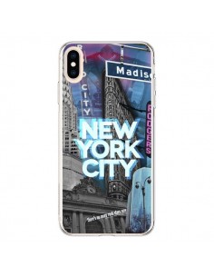 Coque iPhone XS Max New York City Buildings Bleu - Javier...