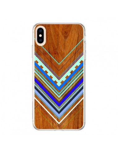 Coque iPhone XS Max Azteque Arbutus Blue Bois Aztec Tribal - Jenny Mhairi