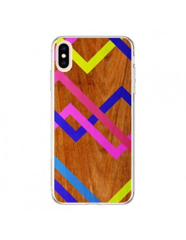 Coque iPhone XS Max Pink Yellow Wooden Bois Azteque Aztec Tribal - Jenny Mhairi