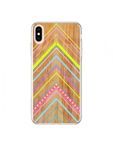 Coque iPhone XS Max Wooden Chevron Pink Bois Azteque Aztec Tribal - Jenny Mhairi