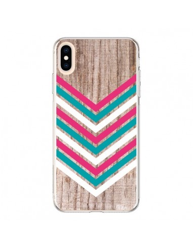 Coque iPhone XS Max Tribal Aztèque Bois Wood Flèche Rose Bleu - Laetitia