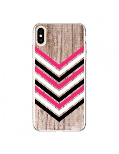 Coque iPhone XS Max Tribal Aztèque Bois Wood Flèche Rose Blanc Noir - Laetitia