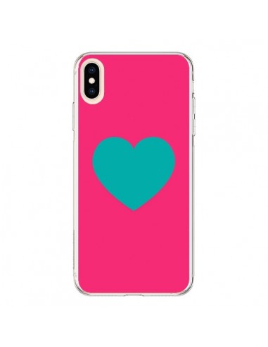 Coque iPhone XS Max Coeur Bleu Fond Rose - Laetitia