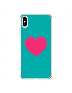 Coque iPhone XS Max Coeur Rose Fond Bleu - Laetitia