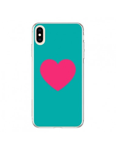 Coque iPhone XS Max Coeur Rose Fond Bleu - Laetitia