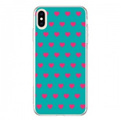 Coque iPhone XS Max Coeurs Roses Fond Bleu - Laetitia