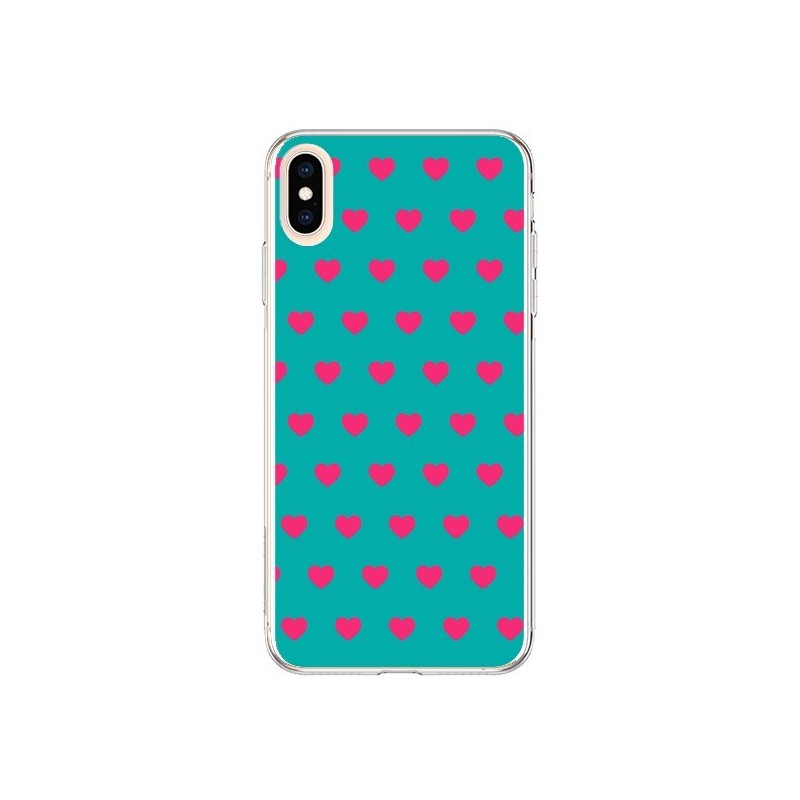 Coque iPhone XS Max Coeurs Roses Fond Bleu - Laetitia