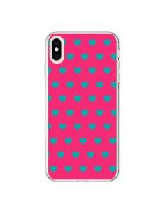 Coque iPhone XS Max Coeurs Bleus Fond Rose - Laetitia