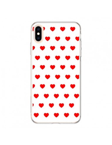 Coque iPhone XS Max Coeurs Rouges Fond Blanc - Laetitia