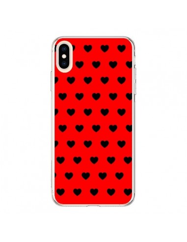 Coque iPhone XS Max Coeurs Noirs Fond Rouge - Laetitia