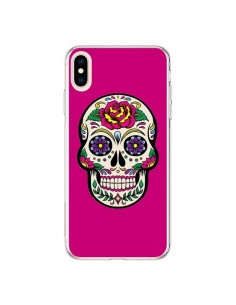 Coque iPhone XS Max Tête de Mort Mexicaine Rose Fushia -...