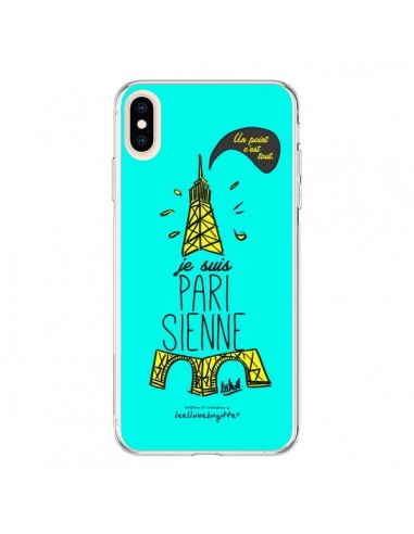 Coque iPhone XS Max Je suis Parisienne La Tour Eiffel Bleu - Leellouebrigitte