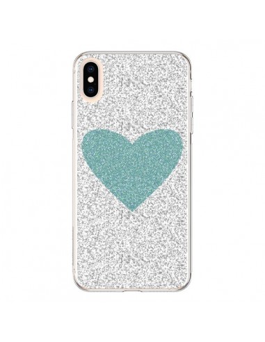 Coque iPhone XS Max Coeur Bleu Vert Argent Love - Mary Nesrala