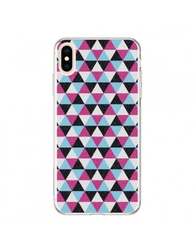 Coque iPhone XS Max Azteque Triangles Rose Bleu Gris - Mary Nesrala